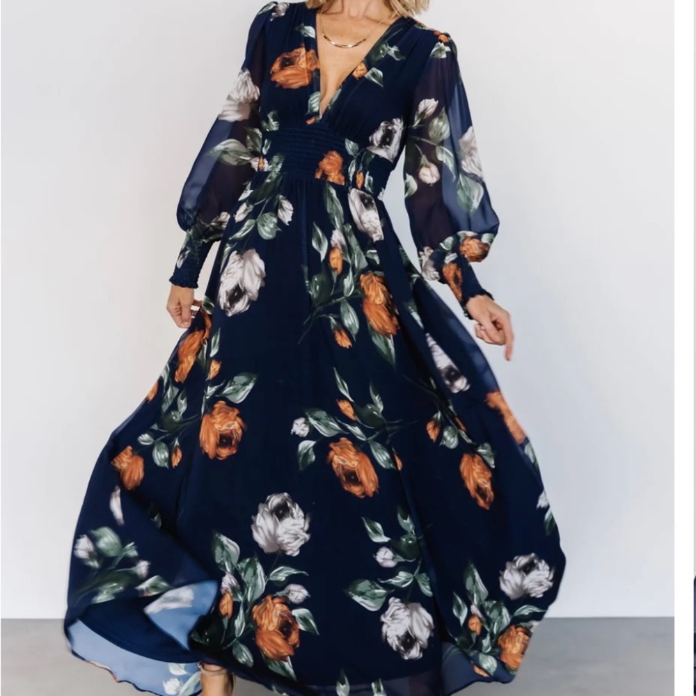 Olivia navy blue maxi dress with smocking